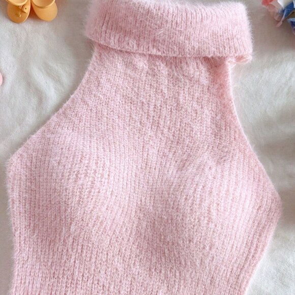 Casual Pink Women's High Neck Asymmetrical Hem Sleeveless Vest - Picture 5 of 6